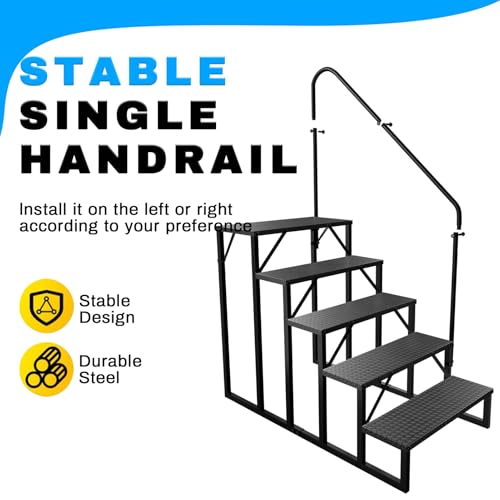 Image of RV Stairs 5 Step, RV Steps Anti-Slip, Hot Tub Steps with Handrail, 660 lbs Hot Tub Steps Step Ladder for 5th Wheel RV, Mobile Home Stairs, REL-0402