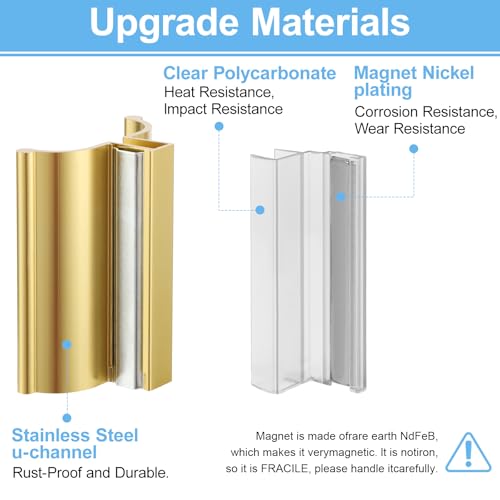 Image of 3 inch Aluminum Alloy Frameless Shower Door Handle with Metal Strike, Stainless Steel U-Channel with Magnet for Swing Glass Door Thickness 1 /8 inch,5 /32 inch,3 /16 inch, and 1 /4 inch, Shower Door （Golden ）
