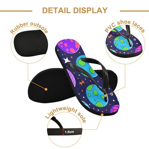CEBUGI Unisex Flip Flop -Flat Sandal -NonSlip Couple Slippers -Natural Rubber Foam Soles Ultimate Comfort and Durability for Indoor Outdoor|Colorful Cartoon Planets2