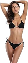 LOURYN KOULYN® 1027 Women's Cotton Summer Sexy G-String Thong Lingerie Set Bikini Swimsuit 2 Piece Halter Strap Neck Tie Triangle Bathing Suit