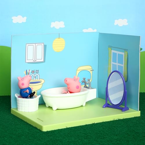 Image of Peppa Pig and George's Bathroom Themed Preschool Toyset, Includes 2 Poseable Figures, Bathtime Accessories and Scene Cards, Toy for Girls and Boys Ages 3+
