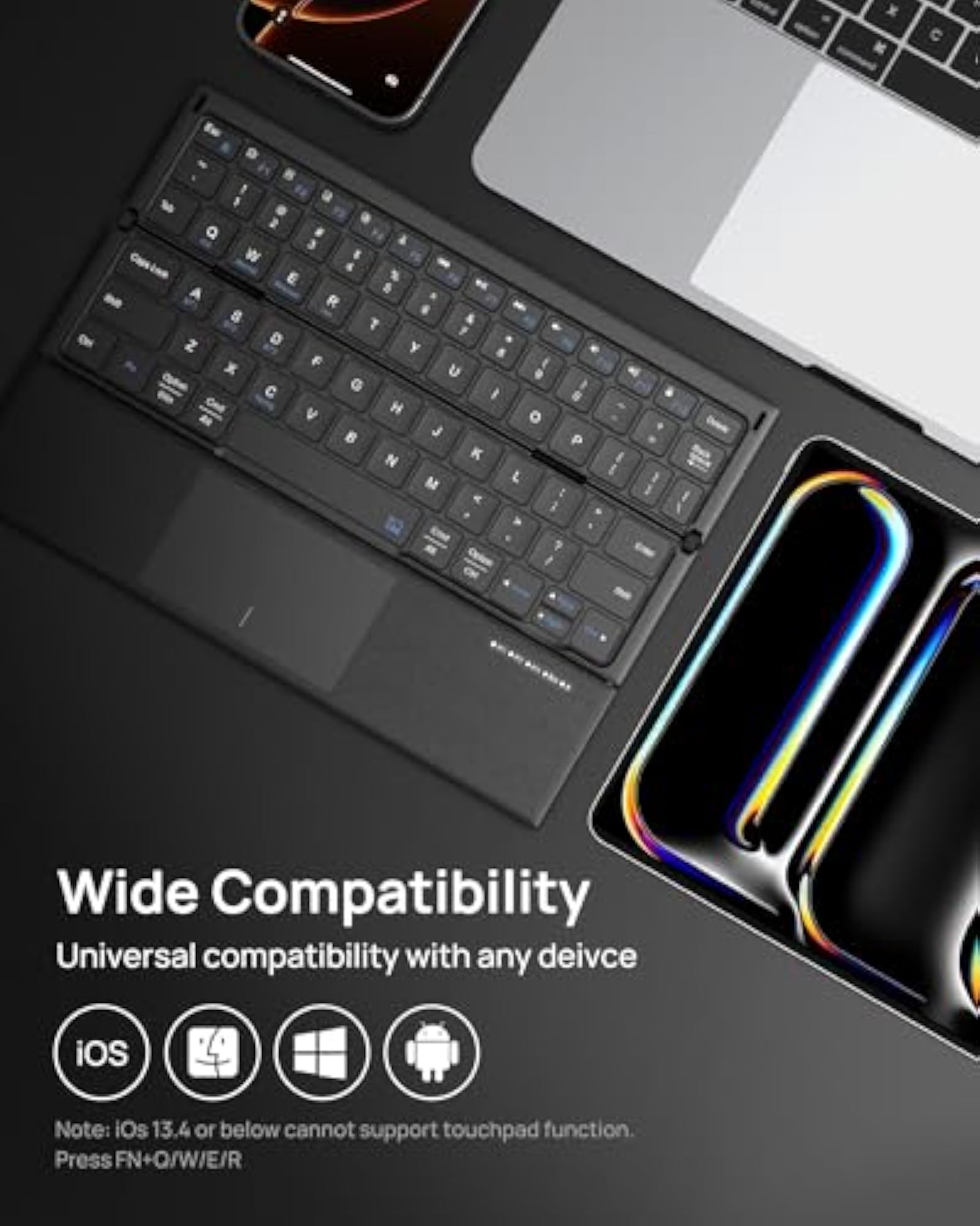 Portable Tri-Fold Bluetooth Keyboard with Touchpad