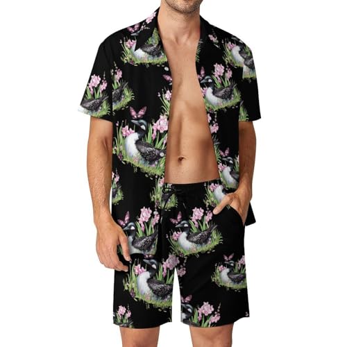 Conjunto de 2 piezas para hombre con camisa de botones y pantalones cortos de playa casual