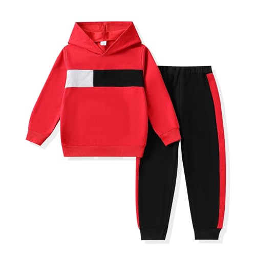 Image of KIDLAGA Toddler Boy Clothes Long Sleeve Hoodie Sweatsuits Tops and Pants Boys Fall Winter Color Block Outfits Set 5-12 Years