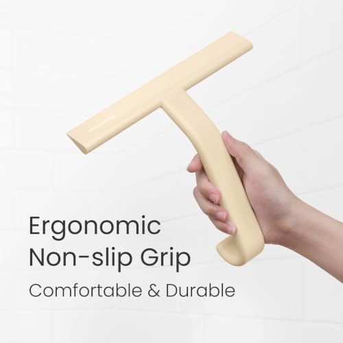 Image of dancemoon JustHang Shower Squeegee with Built-in Hook, 10'' Sand Beige