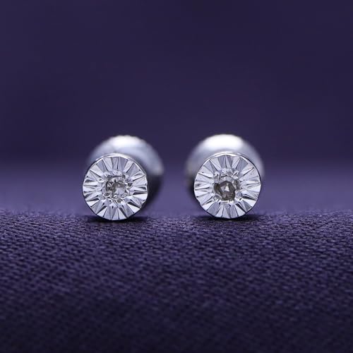 Round Cut White Natural Diamond Stud Earrings In 14K Gold Over Sterling Silver (0.02 Ct)2