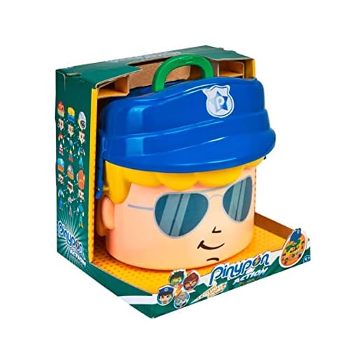 Pinypon Action - Contenedor de Policía y Monstruos, cabeza de Pinypon grande, caja contenedor con compartimentos para accesorios y figuras, incluye 4 muñecos Famosa mix es max