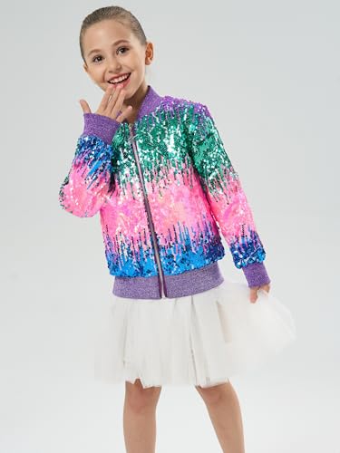 Image of 2Bunnies Girl Ombre Pastel Gradient Shimmer Sparkle Colorful Sequin Bomber Jacket