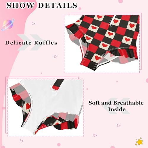 Girls One Piece Swimsuits Long Sleeve Swimsuit Zipper Bathing Suits Red Black Checkered Hearts4