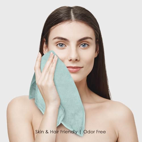 Image of HOUSSE Microfiber Face Towels | Ultra Absorbent, Odour-Free, Quick Dry 450 GSM Face Towel for Home, Gym, Travel, Running & Personal Use | 30x30 cm | Set of 6 in One Colour (Lily Pad, Pack of 6)