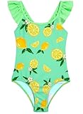 DAXIANG Girls One Piece Quick Dry Breathable Beach Bathing Suit for Holiday Vacation Girls Swimwear Size 6-7 Green Lemon