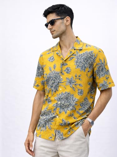 Image of Veirdo Men's Printed Camp Collar Shirt, Oversized Fit, Short Sleeve Casual Resort Wear, Button-Down Summer Shirt for Men, Cotton Fabric (Sizes S to 2XL)