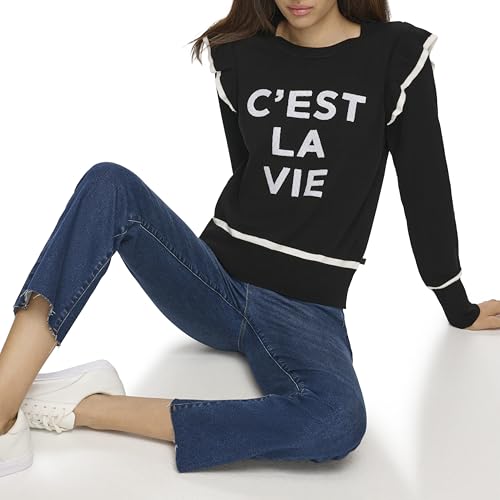 KARL LAGERFELD Women's Ruffle Sleeve Graphic Sweater2