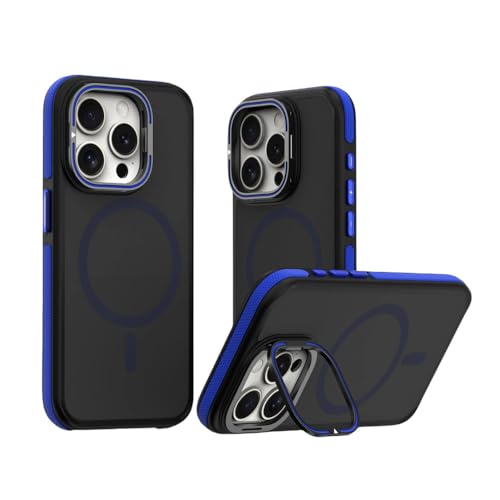 Coque rigide iPhone 12 antichoc avec béquille caméra métallique bleue