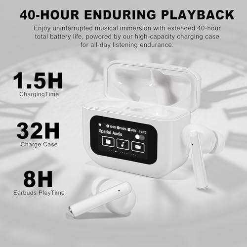 Image of Wireless Earbuds, Bluetooth 5.4 Ear Buds with Touch Screen, ANC /ENC Noise Cancelling Earbuds with Charging Case, IPX7 Waterproof, 6 EQ Modes, 40H Playtime Stereo Sound Earphones for iOS Android(White)