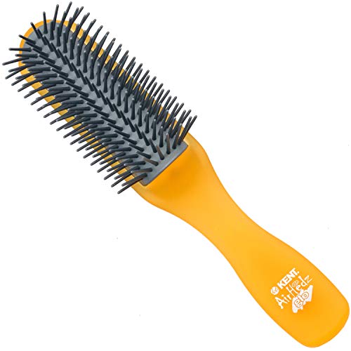 Kent AHGLO01 Airhedz Glo Orange Half Round Narrow Detangling Hair Brush - 9 Row Ionic Anti Static Non Scratch Long Nylon Bristle Great for Detangling and Smoothing Medium to Long Length Hair