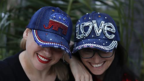 Popfizzy Bling Love Denim Hats For Women, Bejeweled Rhinestone Hat, Women Love Gifts, Bedazzled Baseball Caps, Gifts For Women Love Ball Cap #TOP2
