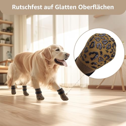 PICK FOR LIFE Hundesocken 2 Paar Anti-Rutsch Socken für Hunde Doppelseitige mit Verstellbaren Riemen für Innenbereich (Braun, L)