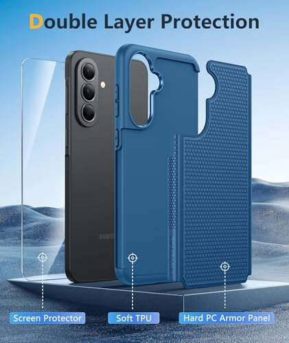 Image of FNTCASE for Galaxy A37-5G Phone Case - Samsung Military Grade Drop Protection Cases, 14ft Drop Tested, Screen Protector Included, Anti-Slip Matte Textured, TPU+PC Dual Layer Shockproof Cover (Blue)