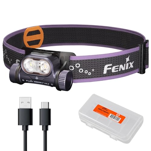 Fenix HM65R-T V2.0 Running Headlamp, 1600 Lumen White Light and Warm White Dual Beams, USB-C Rechargeable, Lightweight Long Runtime for Trail Running, with Organizer (Dark Purple)