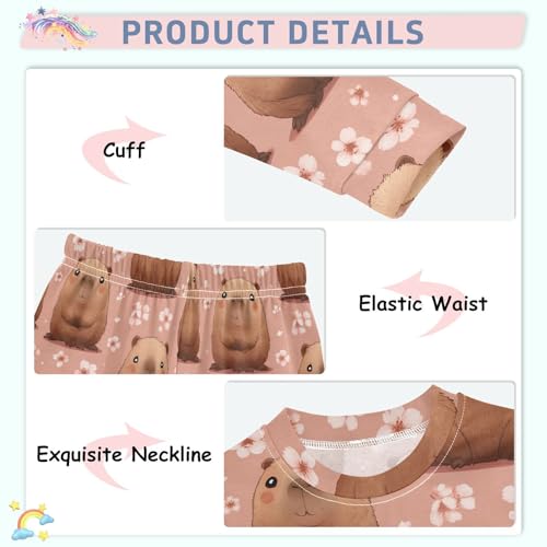 Pajama Sets Long Sleeve Cute Hamster Floral Background Soft Comfy Sleepwear 2 Piece PJS 3-8T4