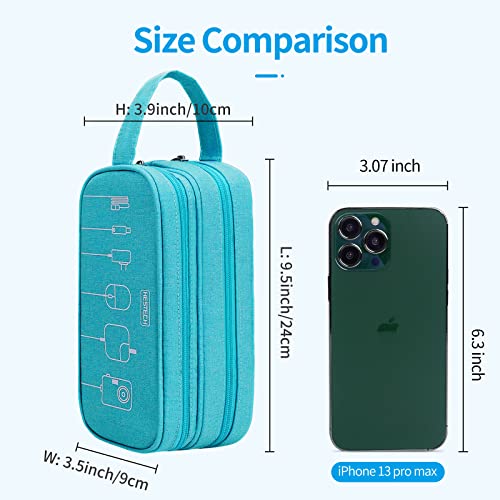 HESTECH Electronics Organizer Travel Charger Case Cord Cable Organizer Bag Portable Waterproof Double Layers All-in-one Storage for Charger Mouse Earbud USB Drive (Teal, Medium) - Thumbnail 2