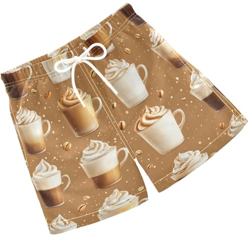 Pigsaly Boys Swim Trunks Hot Drink Coffee Latte Coffee Bean Boys Board Shorts Swimsuit Swimwear Summer Bathing Suit 4T