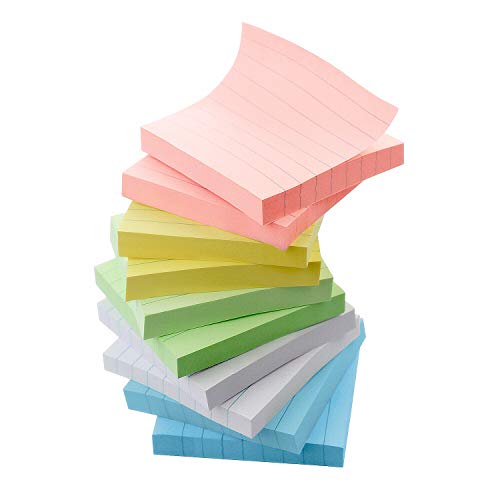 Early Buy 5 Candy Color Lined Sticky Notes Self-Stick Notes 3 in x 3 in, 100 Sheets/Pad, 10 Pads/Pack (Candy)