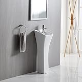 P302-SW Small Pedestal Sink, One-Piece Freestanding Pedestal Combos, Corner Faucet Hole with Overflow, Ceramic, Glossy White, 10-7/8″ W. x 16-1/4″ D. x 35-1/2″ H.