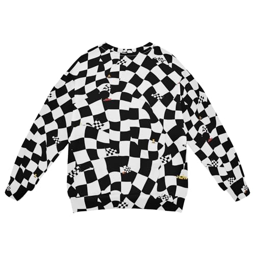 JUNZAN Racing Event Checkered Flag Black Big Boys Sweatshirts Hoodies Crewneck Outerwear for Kids Party 4T2