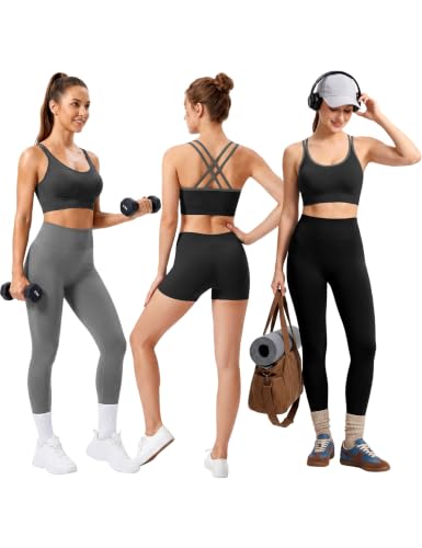 Image of VEQKING Strappy Cross Back Sports Bra for Women Removable Padded Yoga Bras | Multipack, Medium Support, Comfortable Seamless Wireless Design, Breathable Moisture-Wicking Fabric, Workout, Gym, Pilates