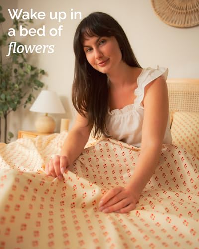 Image of Twin XL 3 Piece Floral Sheet Set - Soft & Cooling - Cherry Blossom Dot