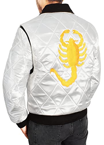 Mens Golden Scorpio Logo Embroidered Jacket Quilted Satin White Bomber Jacket Lightweight Jacket For Men4