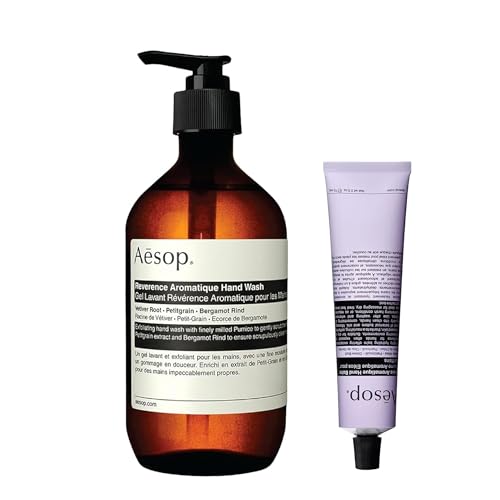 Aesop Reverence Aromatique Hand Wash (16.9 oz) + Eleos Aromatique Hand Balm (2.5 oz) | Hand Care Set to Exfoliate and Nourish | Set of 2