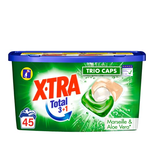 X•Tra Trio-Caps Total Marseille x45 – Lessive en Capsules (45 Capsules) – Lessive Hypoallergénique Marseille et Aloé Vera