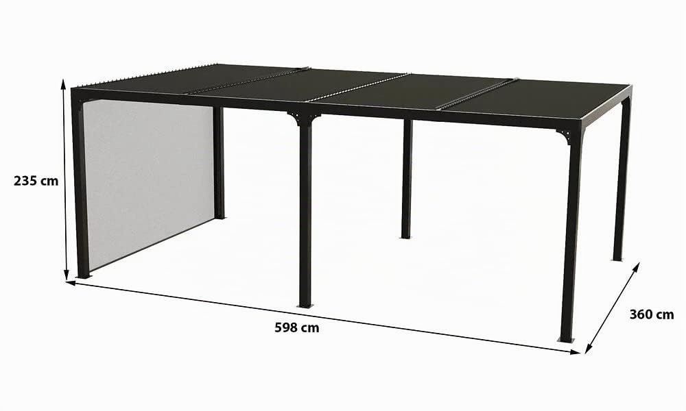 Habrita Pergola bioclimatique 360x598 avec rideau gris clair surf de protection 21,52 m2 per36r60bi
