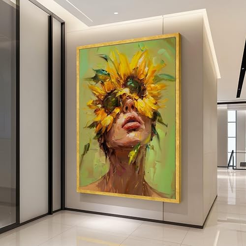Toile femme tournesol 50x70cm, une decoration interieure lumineuse