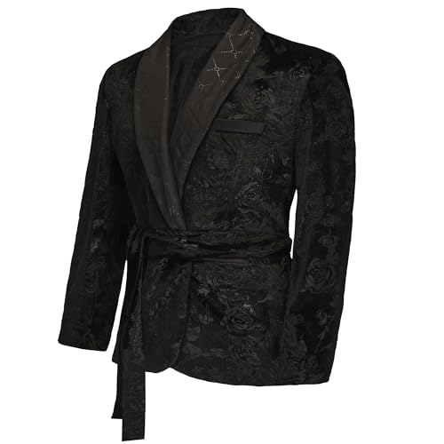Men's Velvet Floral Smoking Jacket with Belt Short Lounge Shawl Lapel Bathrobe for Home Party3
