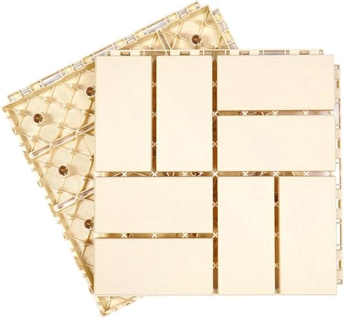 Suelo de madera sintética de plástico, 20 piezas de baldosas cuadradas de cubierta de patio entrelazadas de 12 x 12 pulgadas, azulejos de plástico a presión para porche piscina balcón patio trasero