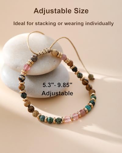 2 Pcs Beaded Bracelets for Women, Colorful Gemstone Natural Stone Boho Rainbow Bracelet - Adjustable Unique Energy Birthday Inspirational Jewelry Gifts for Her Friends Mom Sisters Friendship4