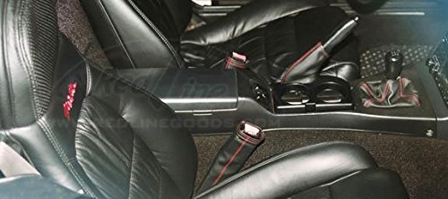 RedlineGoods Seatbelt Covers Compatible with Mazda Miata NA 1990-97. Tailor Made - not Universal. Genuine top-Grade Italian Black Suede (Alcantara) with Red Thread