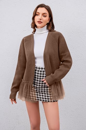 Ythomm Womens Tulle Ruffle Knit Cardigan Sweaters Oversized Long Sleeve Layering Peplum Hem Flowy Tops Fall Winter Outfits2