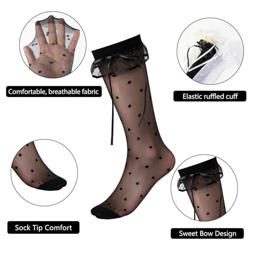 Image of YOYOU Lace Ruffle Socks for Women Cute Socks for Dress Loafer Mary Jane Ballet Flats One Size 5-9