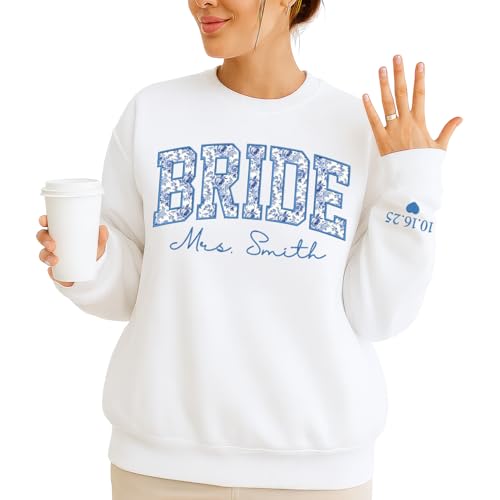 Custom Embroidered Mrs Sweatshirt, Wife shirts, Future Mrs Hoodie, Bride Sweatshirts, Personalized Gifts for Wedding Engagement, Bachelorette Party Gift Style 1