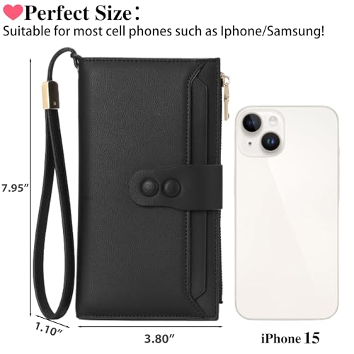 Custom Wristlet Wallet,Personalized Engraved Name Wallets with RFID Blocking Large Capacity Clutch Purse Credit Card Holder with Zipper Pocket for Women (Style 2-Black)4