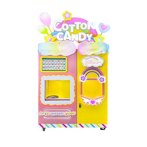 Automatic Cotton Candy Vending Machine with Touch Screen Menu, Quick Heating, LED Highlights, Large Sugar Capacity, Self-Serve Unit for Indoor & Outdoor Spots