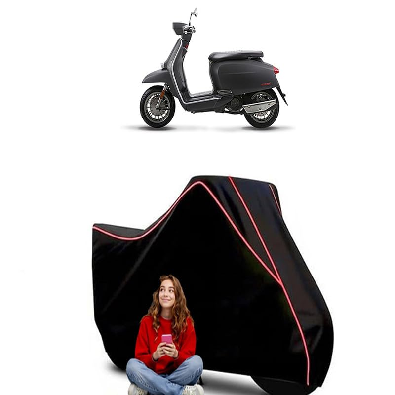Image of Lambretta Scooty Bike Cover Water Resistant Outdoor Use Universal Fit Scooters Motorcycles Heavy Duty UV Protection Dust Rain Scratch Resistant Elastic Bottom Black Blue Piping