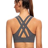 AGONVIN Sutiã esportivo feminino alto impacto plus size busto grande sexy com tiras acolchoadas nas costas, Ferro cinza, XGG