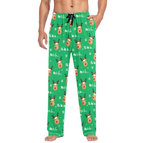 Christmas Reindeer Green Mens Pajama Pants Men's Pajama Bottoms Soft Cotton Sleep Pjs Lounge Pants M