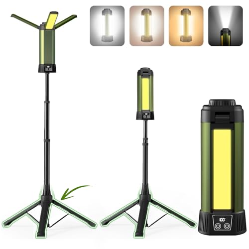 10000mAh Rechargeable LED Work Light with Stand, 3200 Lumens 4.8ft Telescoping Tripod, 2 Detachable Magnetic Lamp Panels, Cordless Garage Workshop Light for Car Repair Inspection Jobsite